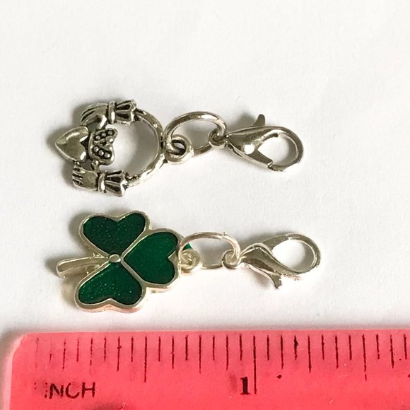 Celtic Irish Charms Clip On Lot Claddagh Shamrock Purse Zipper Pulls Silver Tone - Picture 9 of 9